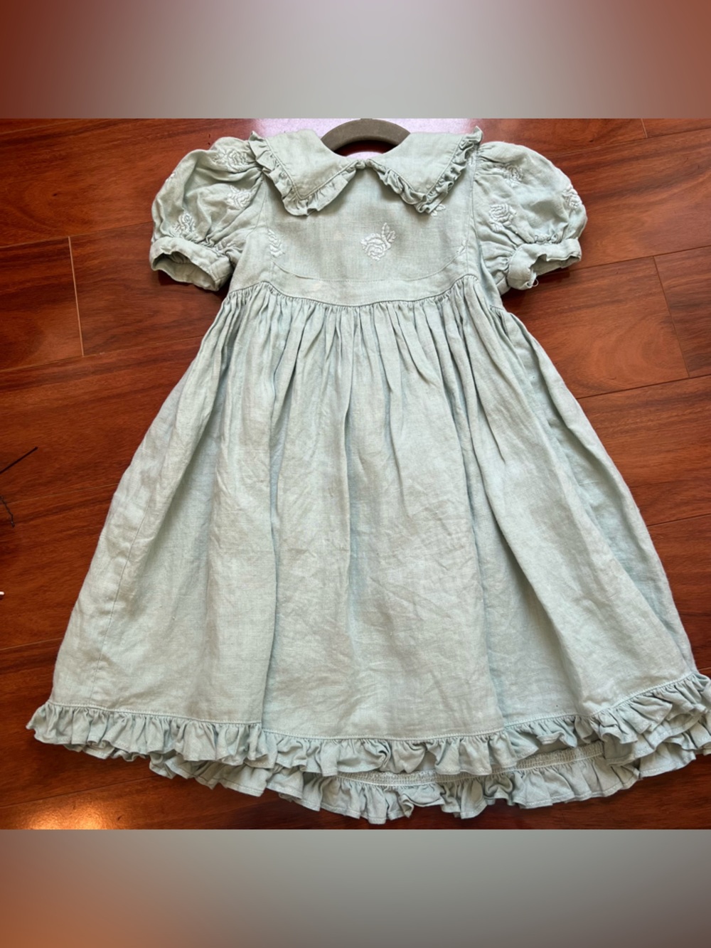 Toddler Light Sage Green Ruffled Puff-Sleeve Dress